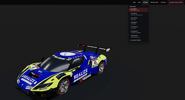 LiveryLab 3D Preview screen showing a live car livery preview