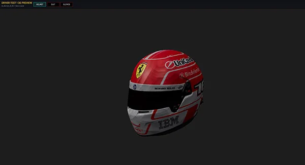 LiveryLab Driver Asset 3D Preview screen for helmets, suits and gloves
